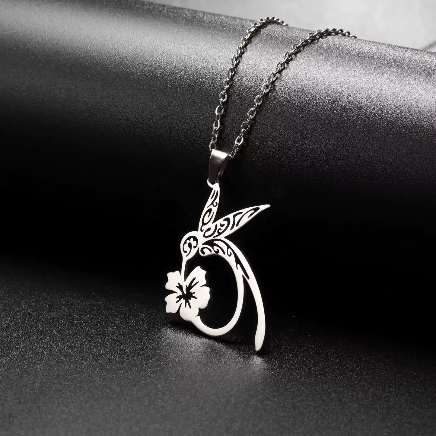 Stainless Steel Hummingbird Hibiscus designed Necklace