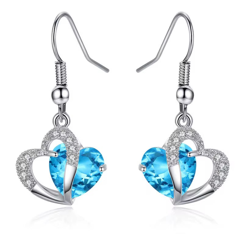 Blue Zirconia Stone Heart Set