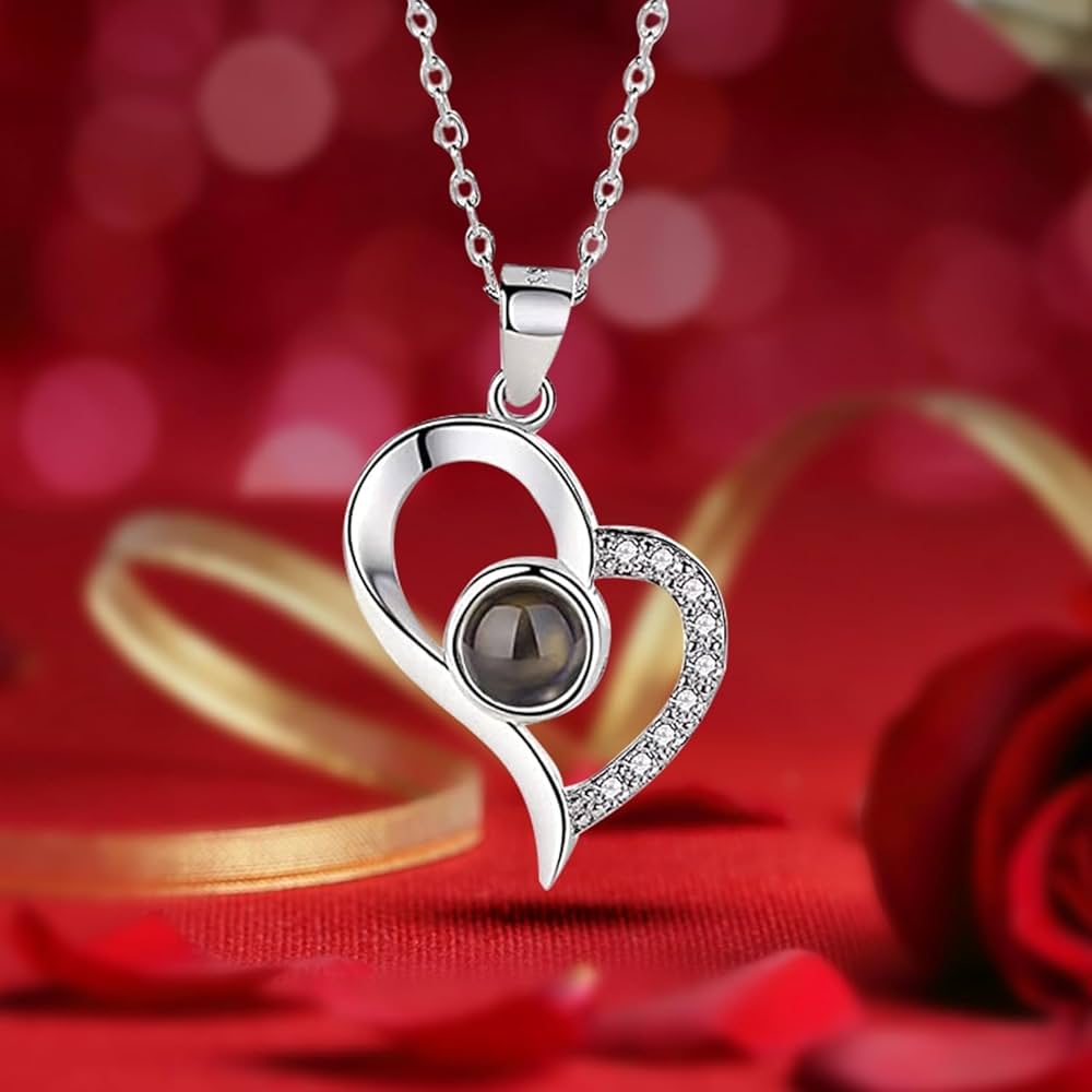 Stainless Steel Projection of “I Love You” in 100 Languages Heart Necklace