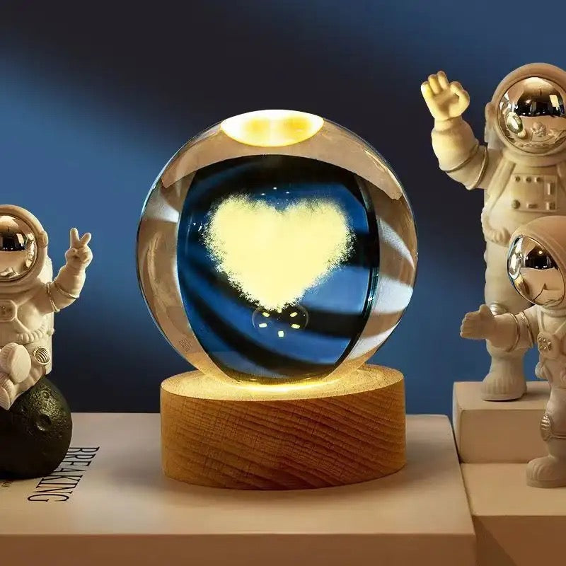3D Laser Engraved 8cm Glass Crystal Ball Lamp (Heart Cloud)