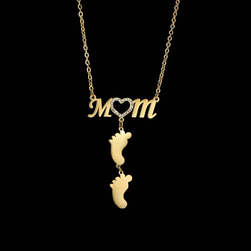Customizable Stainless Steel MOM & Children Design Feet Engraving Necklace
