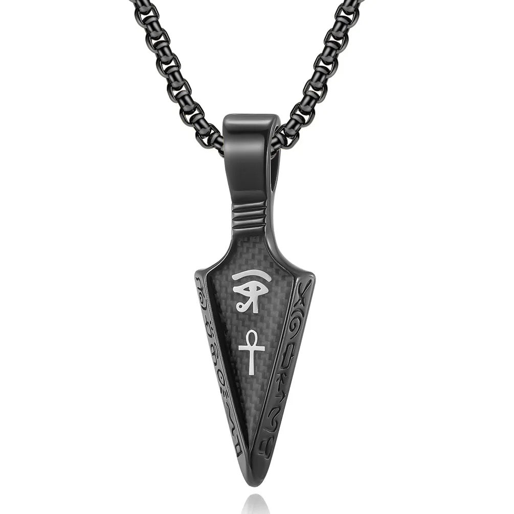 Stainless Steel Egyptian Arrow Head Necklace with Eye of Horus