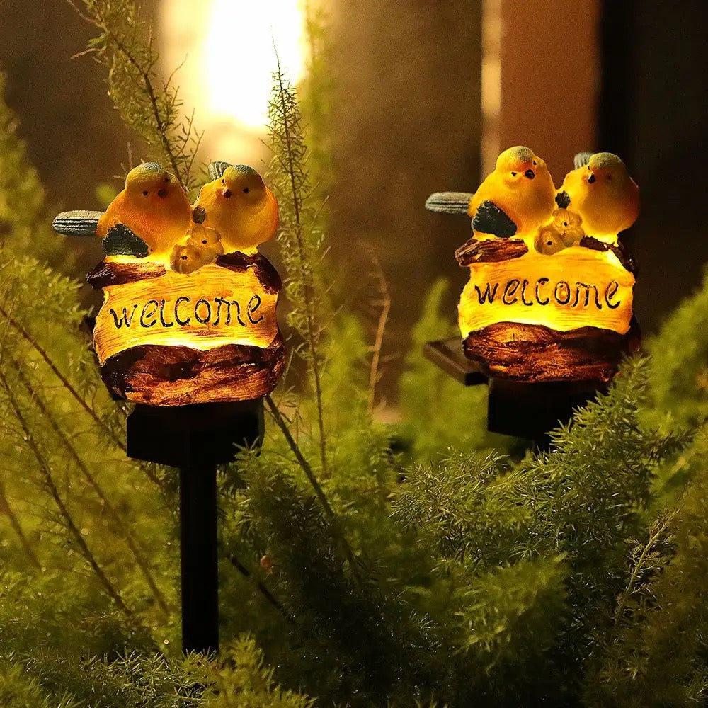 Solar Birds ‘Welcome’ Sign Garden Lamp
