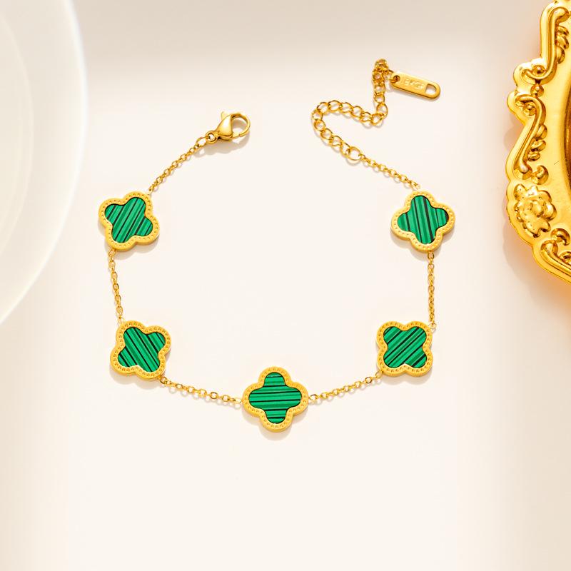 High Quality Stainless Steel Van Cleef Inspired Clover 3pc Set (Jasper Green)