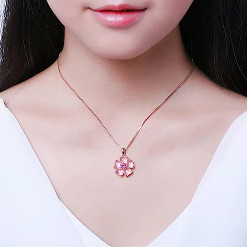 Stainless Steel Rose Quartz Pink Zirconia Clover Necklace