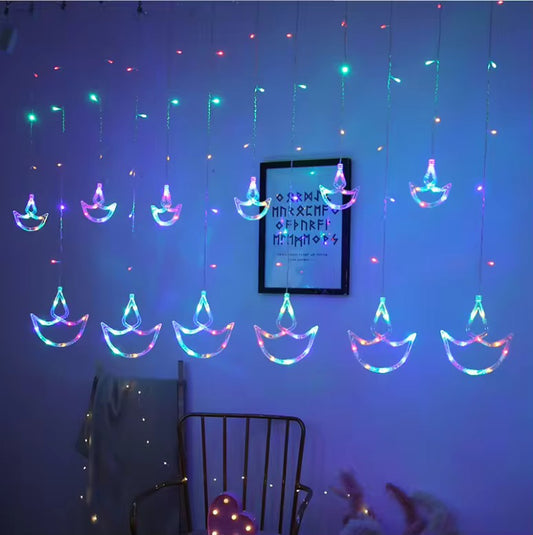 Decorative LED Curtain String Lights – Diya Design | RGB & Warm Yellow