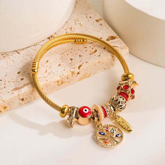 Stainless Steel Evil Eye Charm Bracelets (Adjustable)