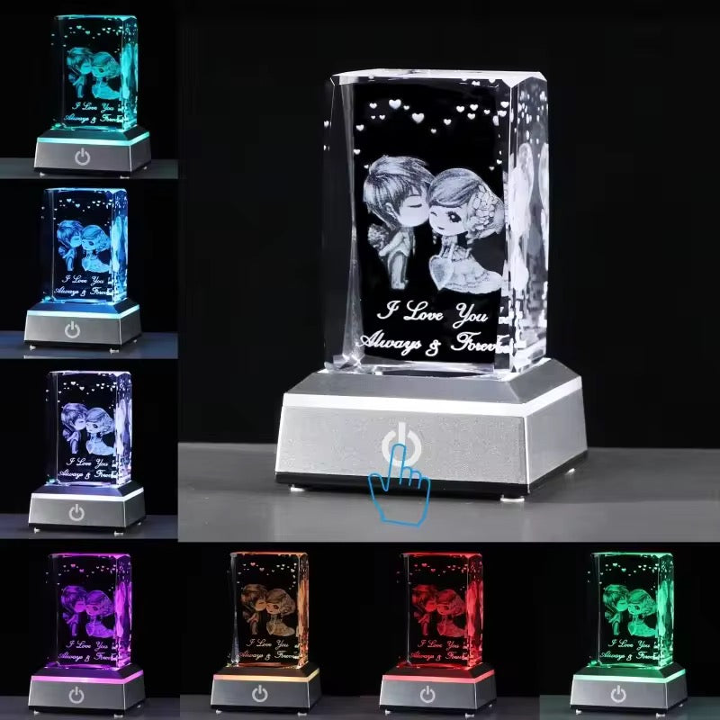 K9 Glass Crystal 3D Laser Engraved Cute Couple (I Love You Always & Forever)