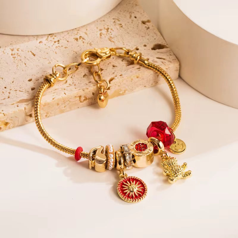 Stainless Steel Red Zircon Charm Bracelets (Adjustable)