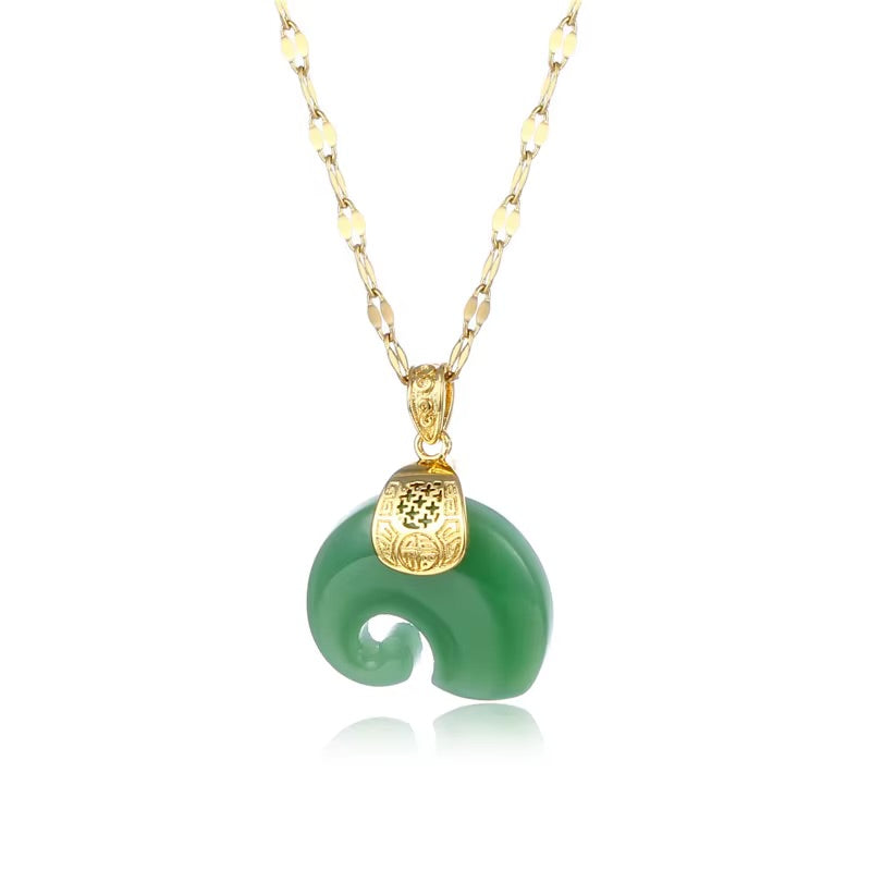 Natural Jade Stone Elephant Set (2pc)