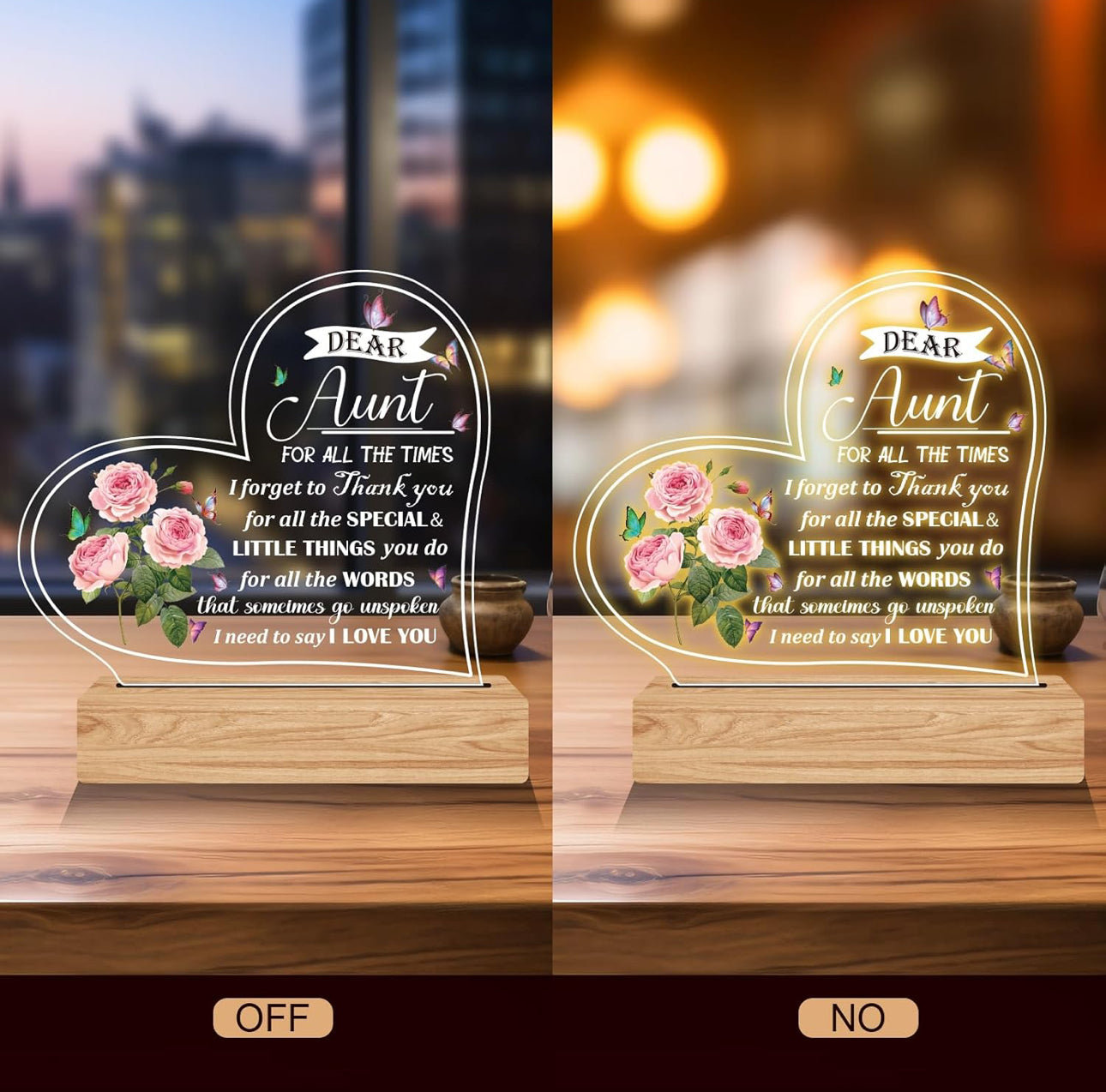 Mother’s / Aunt Love 3D Acrylic USB Night Lamp With Wooden Base