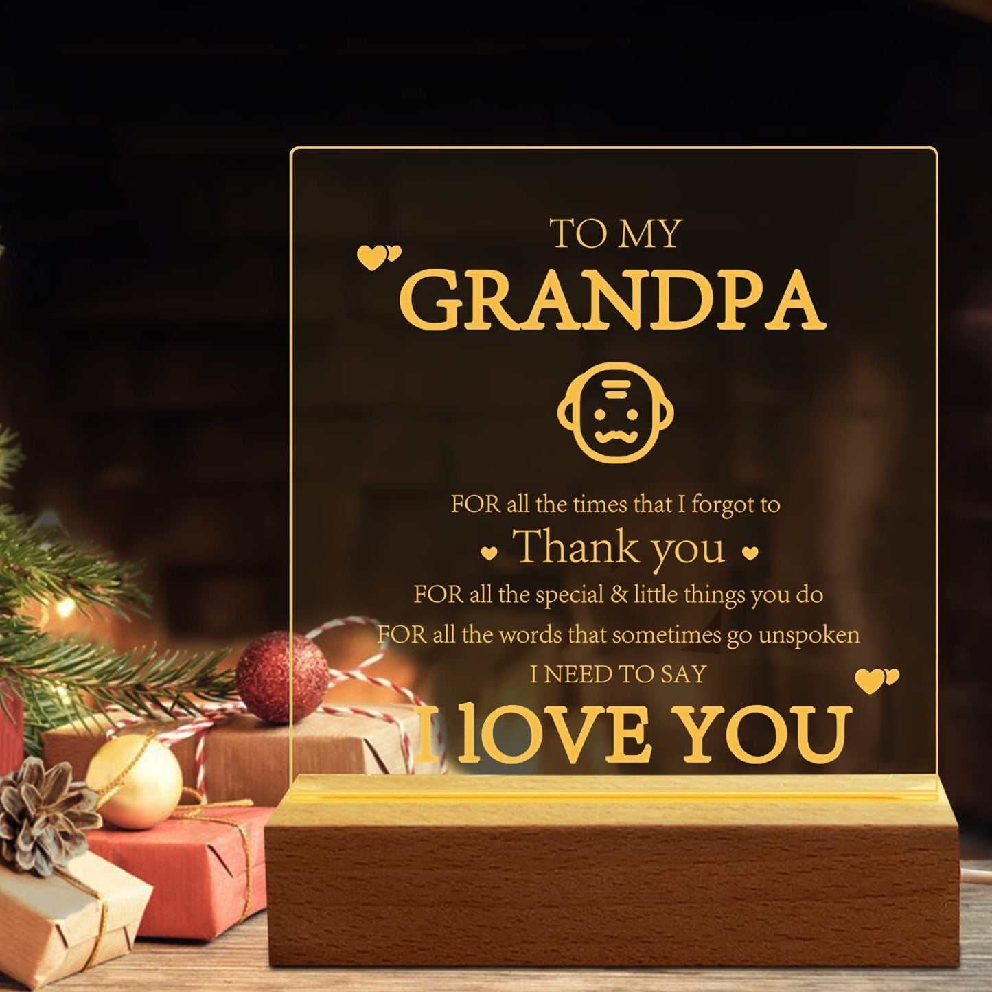 Grandpa Love 3D Acrylic Night Lamp With Wooden Base