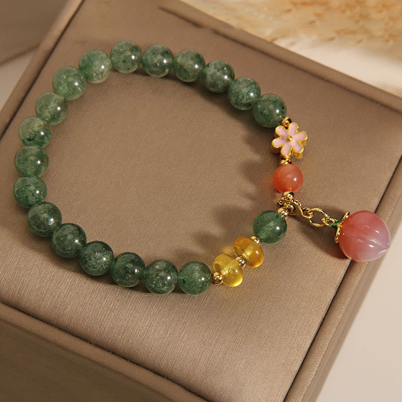Natural Green Strawberry Quartz Love Peach Charm Bracelet (6mm)
