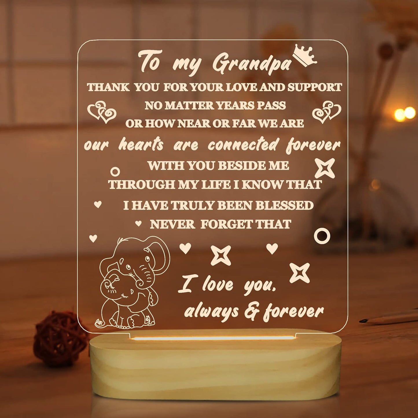 Grandpa Love 3D Acrylic Night Lamp With Wooden Base