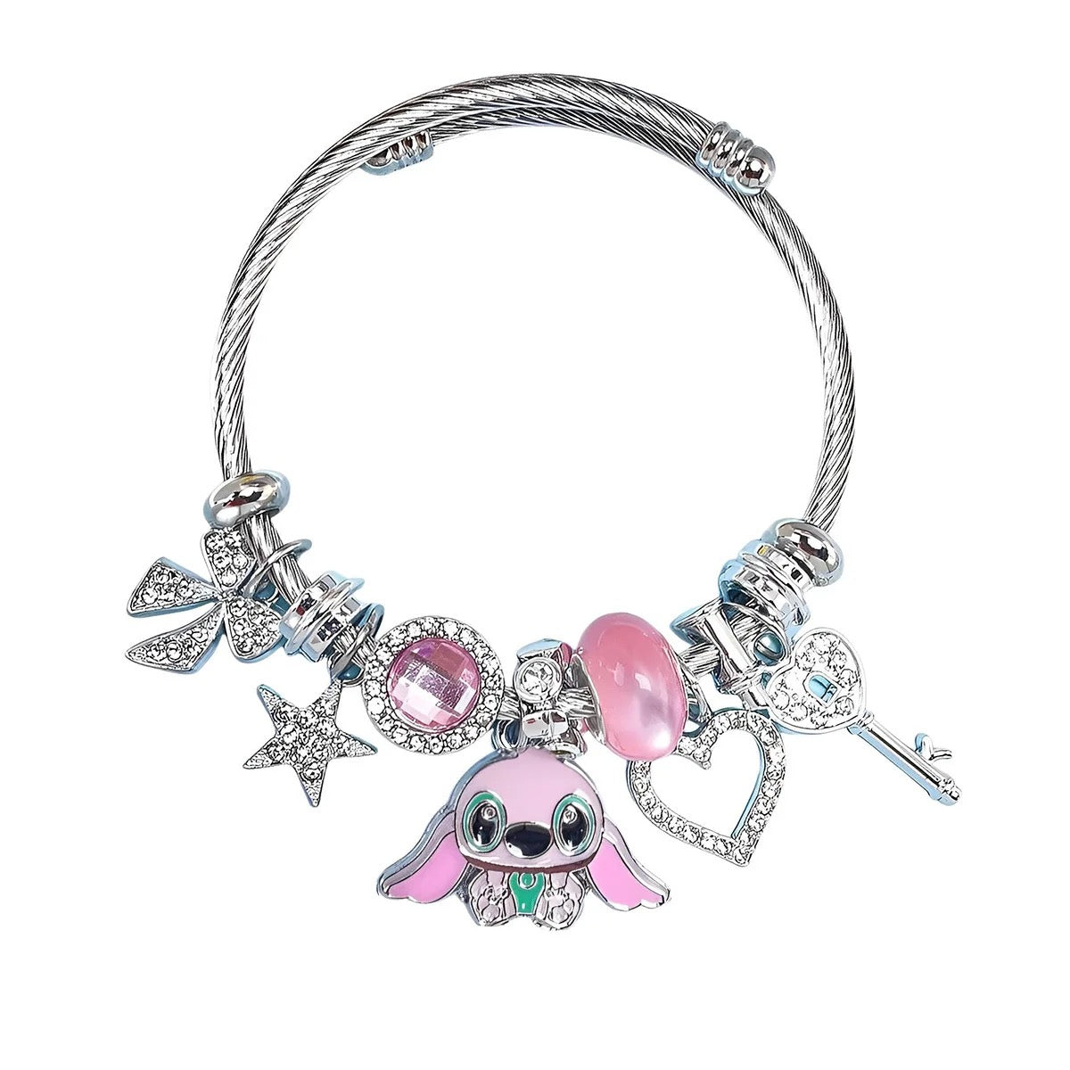 Stainless Steel Pink Angel Zircon Charm Bracelet