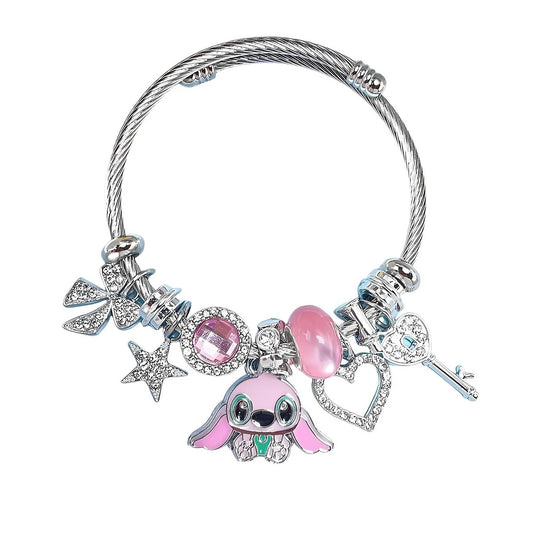 Stainless Steel Pink Angel Zircon Charm Bracelet