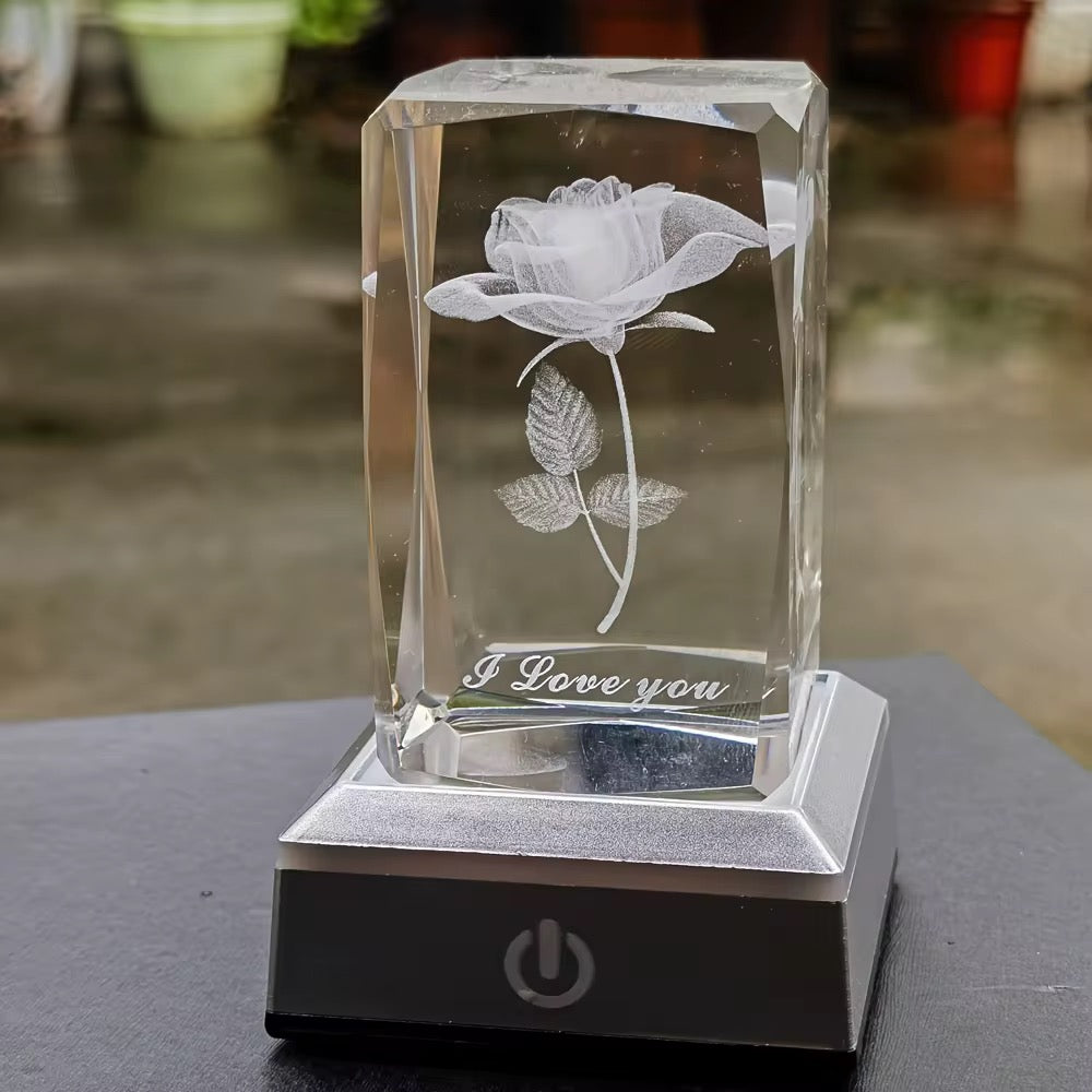 K9 Glass Crystal 3D Laser Engraved Rose Lamp (I Love You)