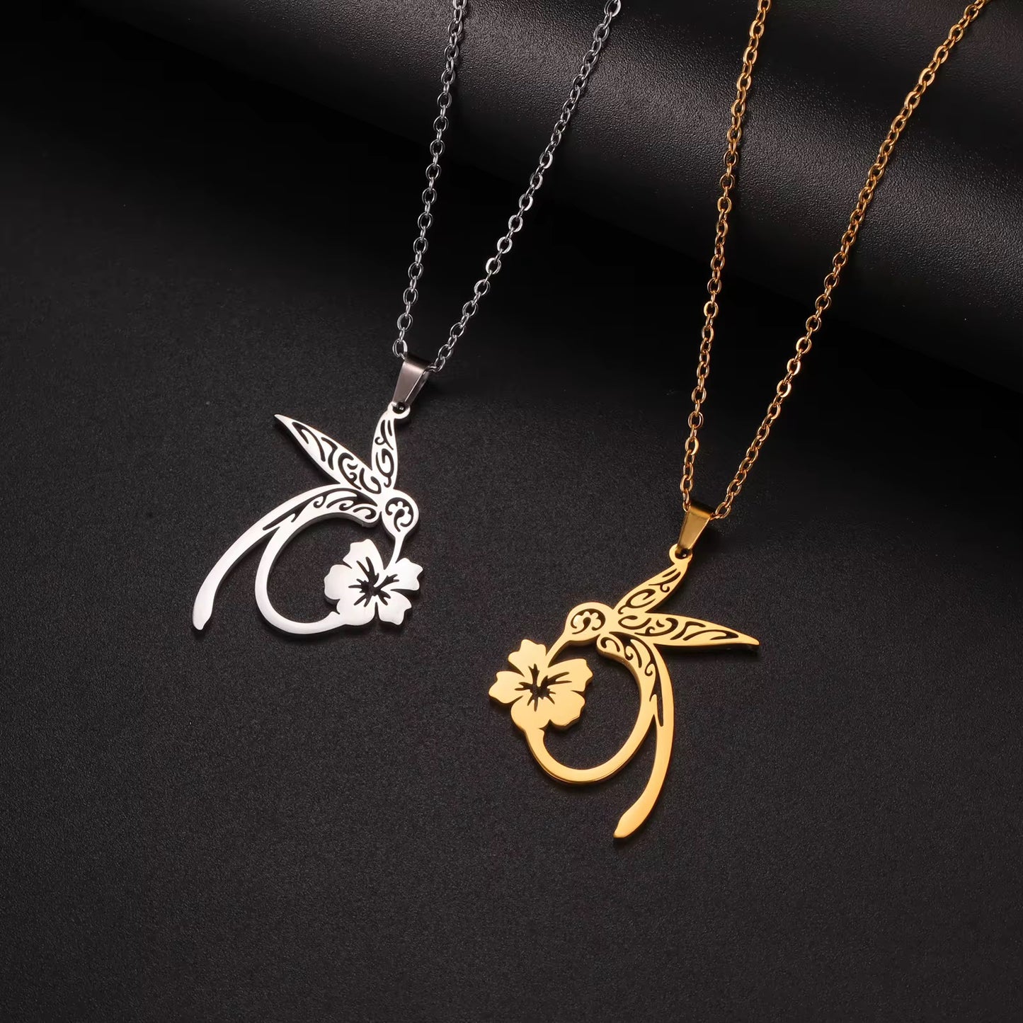 Stainless Steel Hummingbird Hibiscus designed Necklace