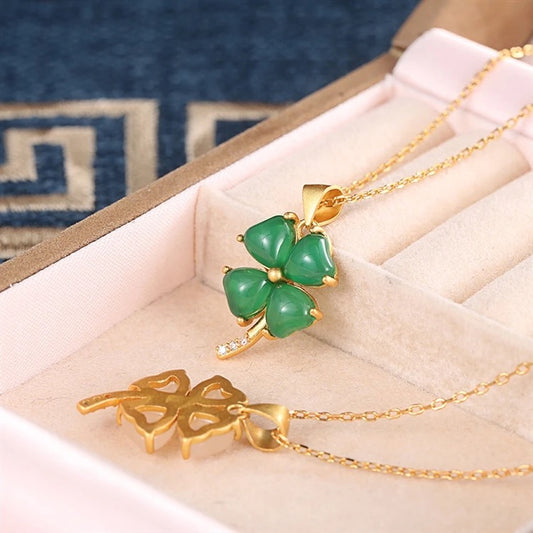 Mini Dainty Green Jade Clover Necklace