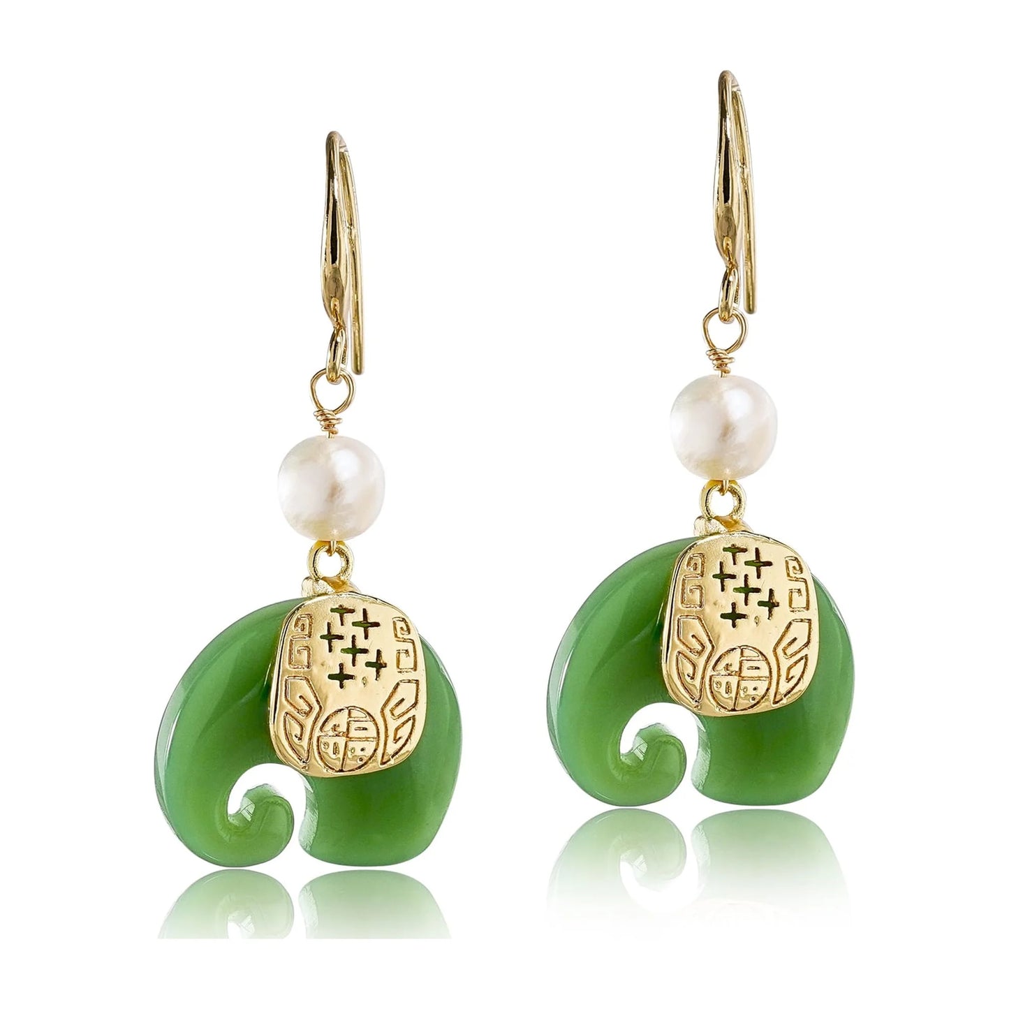 Natural Jade Stone Elephant Set (2pc)