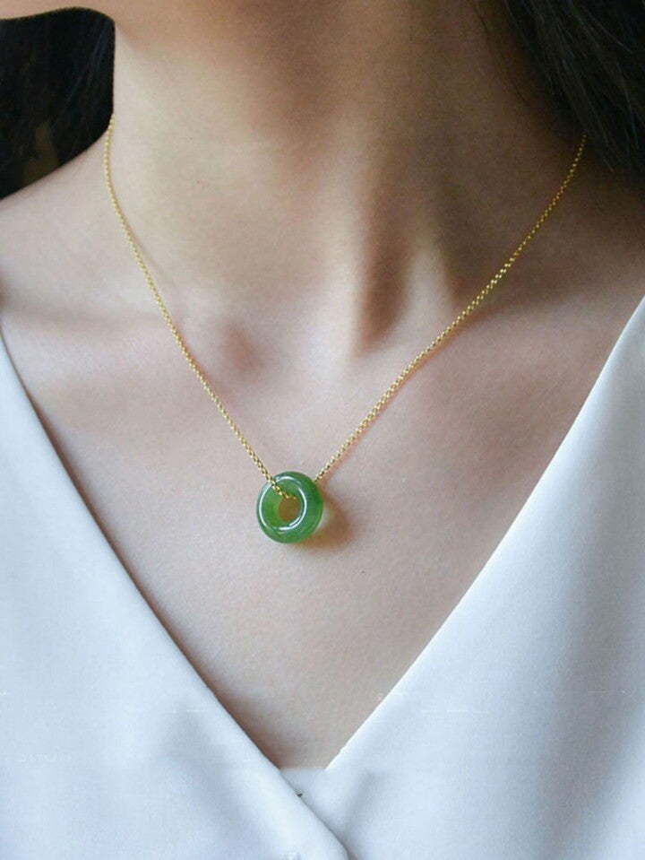 Dainty Mini Jade Donut S.Steel Necklace