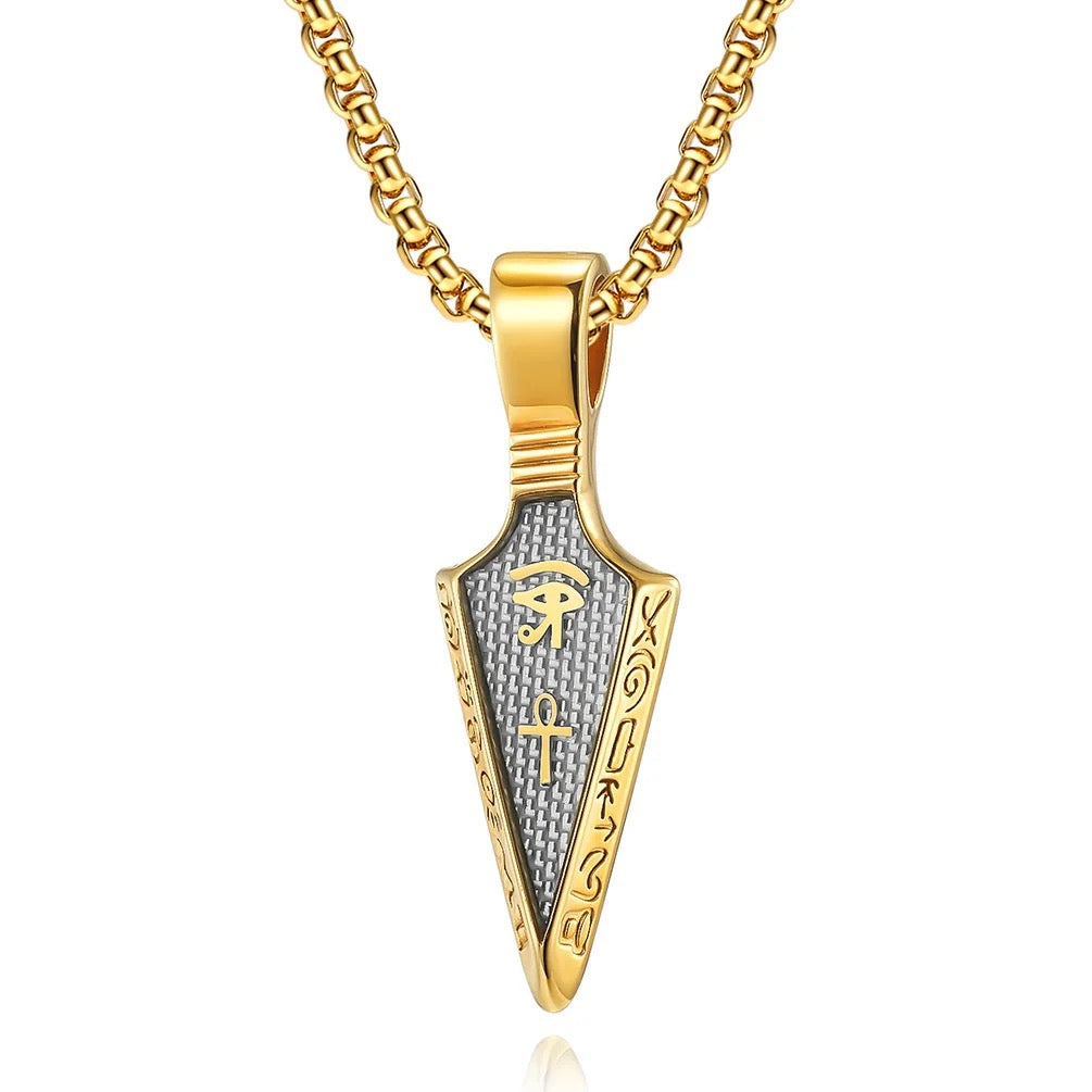 Stainless Steel Egyptian Arrow Head Necklace with Eye of Horus