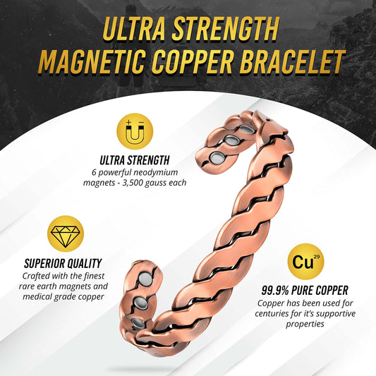 Adjustable Ultra Strength Pure Copper Magnetic Bracelet & Ring Set (99.99% Copper)
