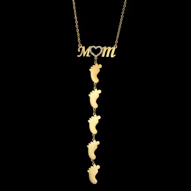 Customizable Stainless Steel MOM & Children Design Feet Engraving Necklace