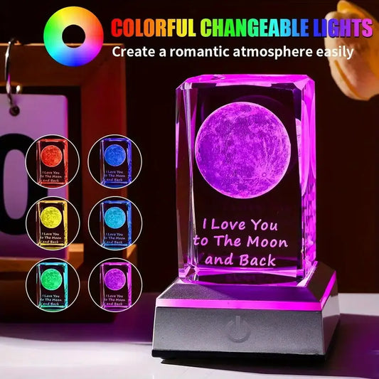 K9 Glass Crystal 3D Laser Engraved Moon Lamp “I love you to the moon and back”