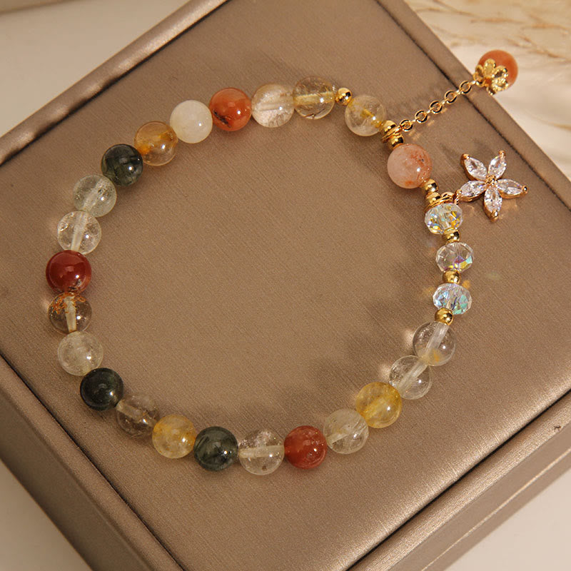 Multicolored Rutilated Quartz Auspiciousness Zircon Flower Bracelet (6mm)