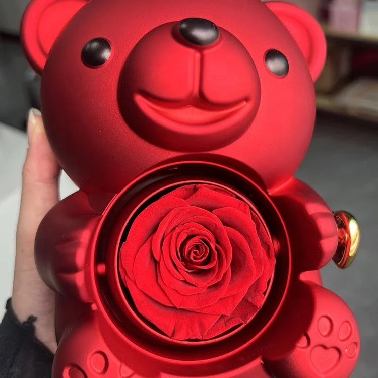 Teddy Bear Eternal Rose Flower Rotating Gift Box