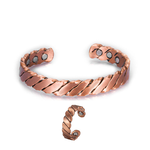 Adjustable Ultra Strength Pure Copper Magnetic Bracelet & Ring Set (99.99% Copper)