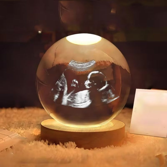 3D Laser Engraved 8cm Glass Crystal Ball Lamp (Ultrasound Baby Picture)