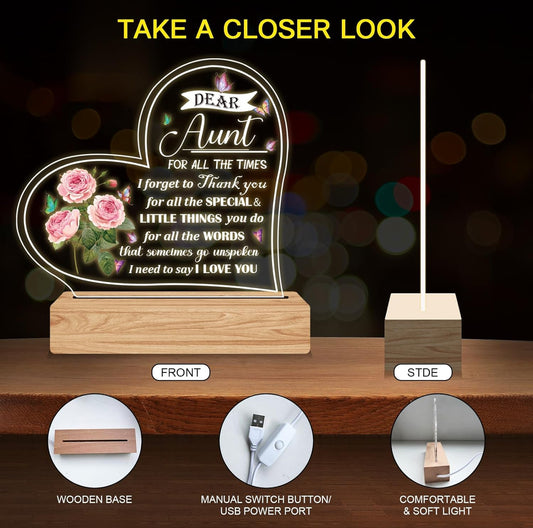 Mother’s / Aunt Love 3D Acrylic USB Night Lamp With Wooden Base