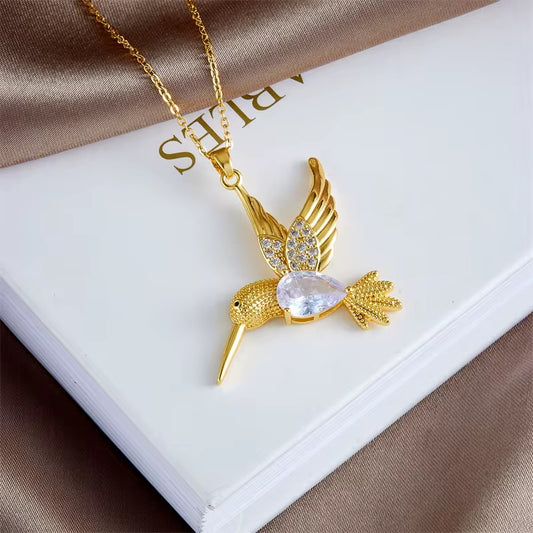 Stainless Steel Zircon Hummingbird Necklace
