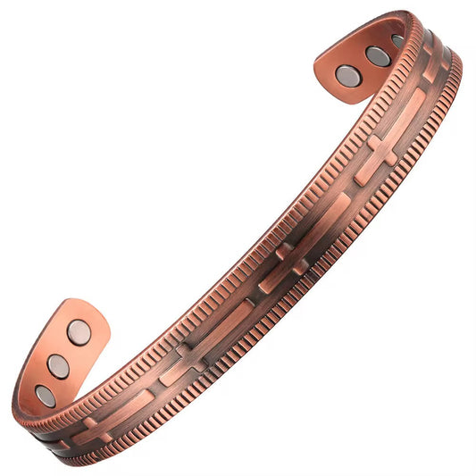 Adjustable Ultra Strength Pure Copper Magnetic Bracelet & Ring Set (99.99% Copper) - Christian Cross Design