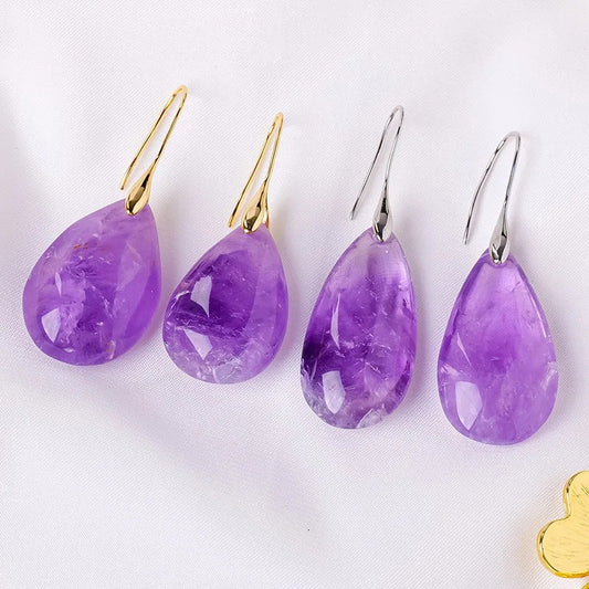 Natural Raw Amethyst Gemstone Large Earrings