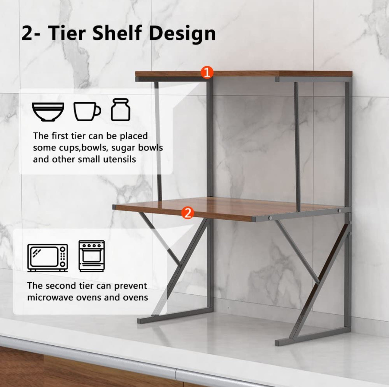 Multi Function 2-Tier Wood Top Metal Frame Shelf Organizer