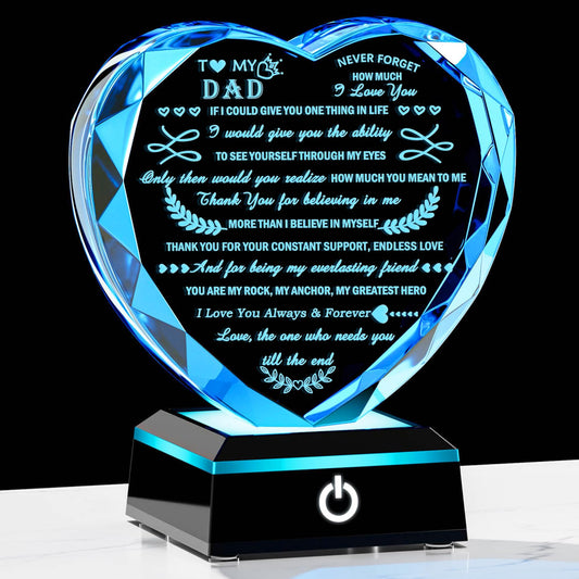 Father’s Love Engraved K9 Glass Crystal Heart Lamp (7- Color)