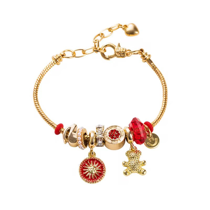 Stainless Steel Red Zircon Charm Bracelets (Adjustable)