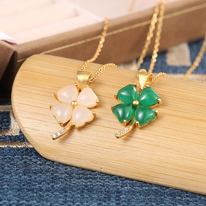 Mini Dainty Green Jade Clover Necklace