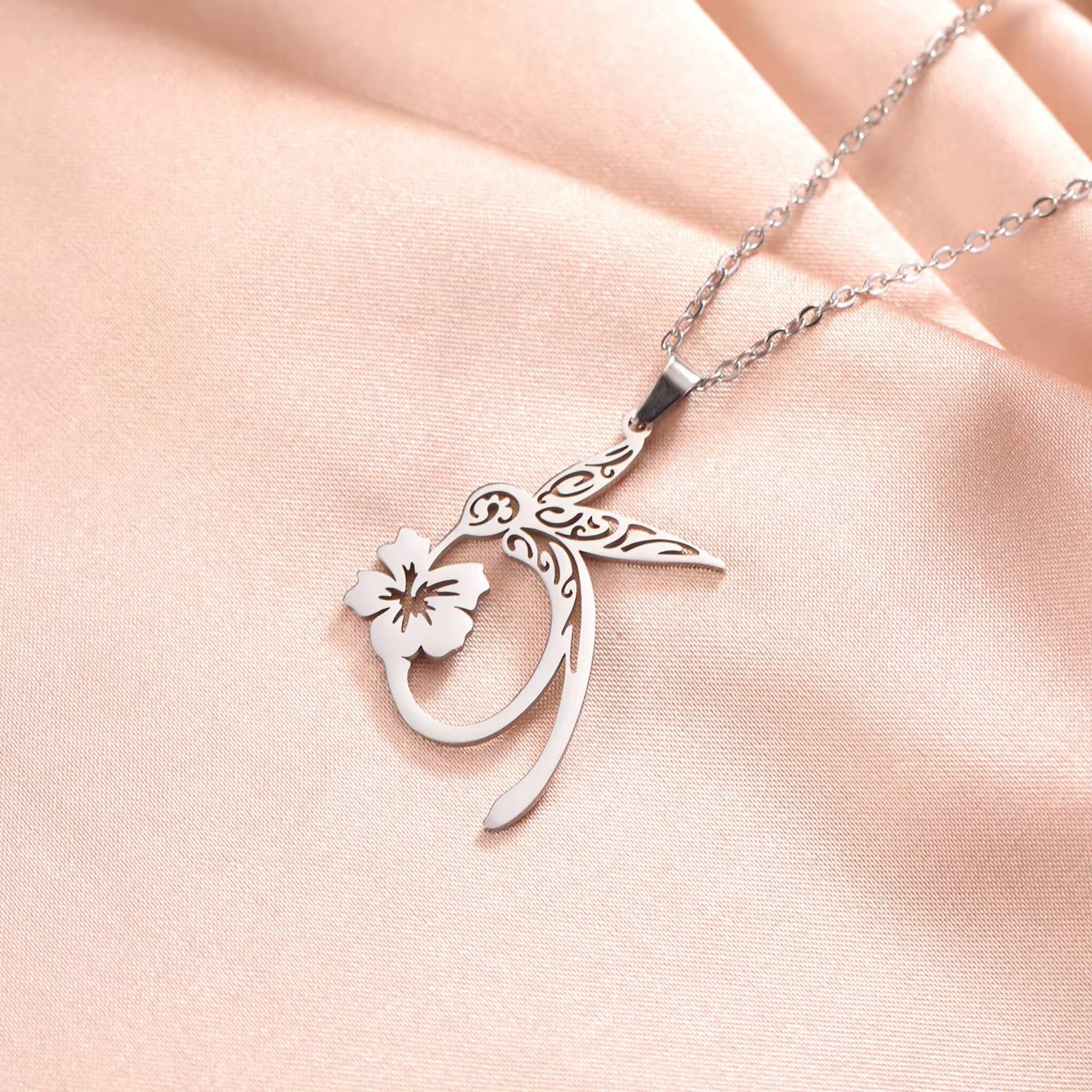 Stainless Steel Hummingbird Hibiscus designed Necklace