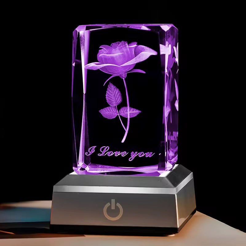 K9 Glass Crystal 3D Laser Engraved Rose Lamp (I Love You)