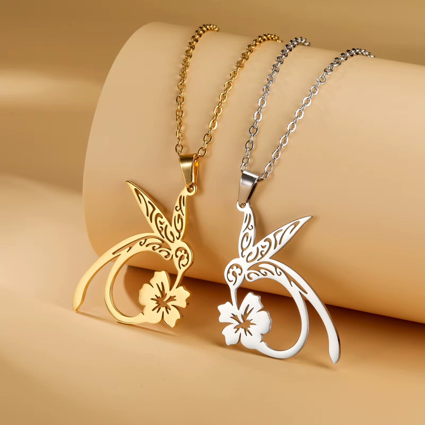 Stainless Steel Hummingbird Hibiscus designed Necklace