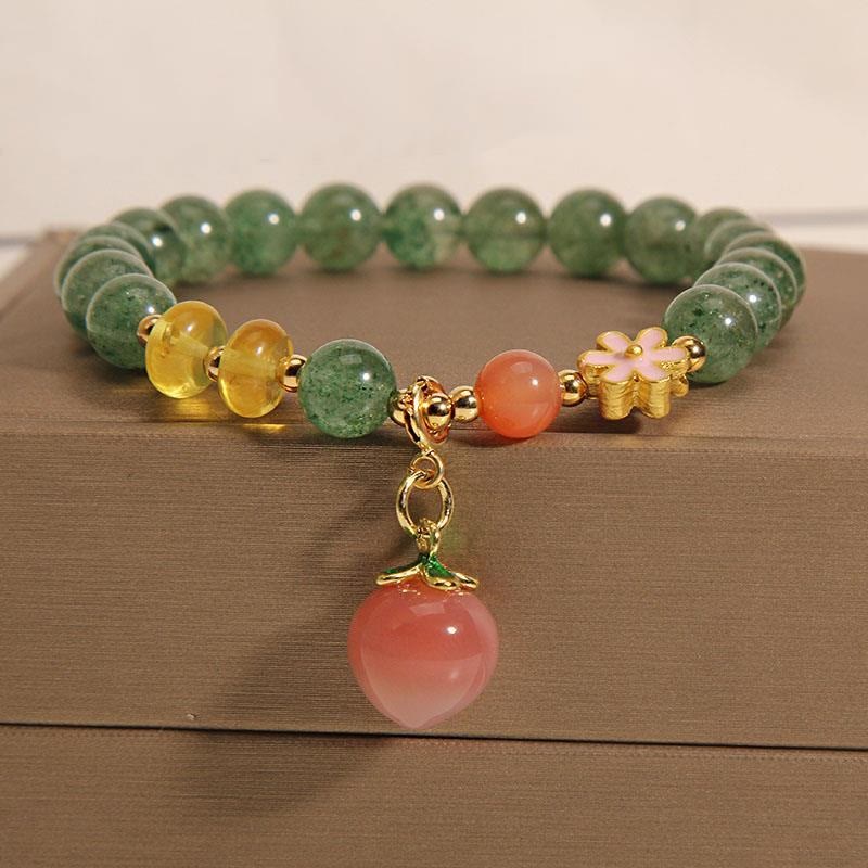 Natural Green Strawberry Quartz Love Peach Charm Bracelet (6mm)