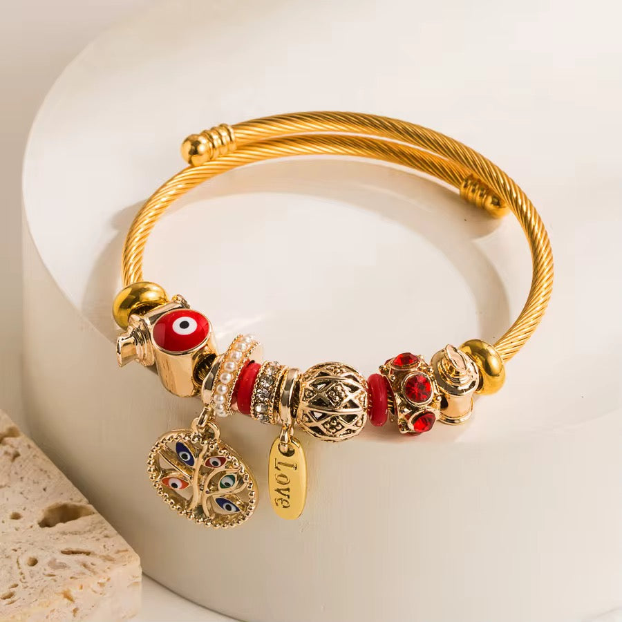 Stainless Steel Evil Eye Charm Bracelets (Adjustable)