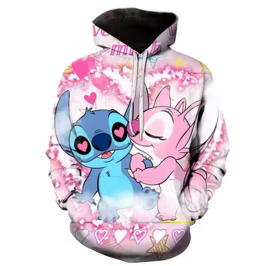 Disney Stitch & Angel 3D Printed Love Hoodie
