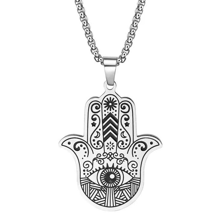 Stainless Steel Evil Eye Hamsa Hand Necklace
