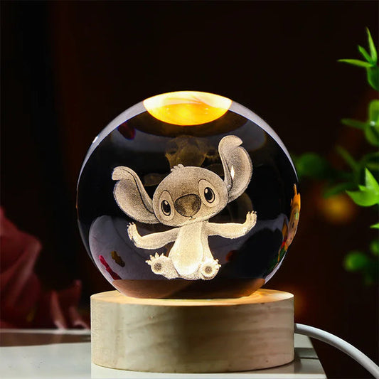 3D Laser Engraved 8cm Glass Crystal Ball Lamp (Stitch)