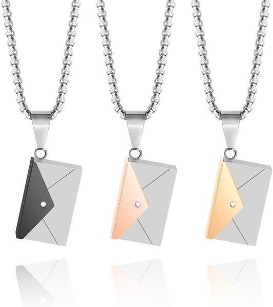 Stainless Steel “Love You” Note in Magnetic Envelope W/ Silver Chain